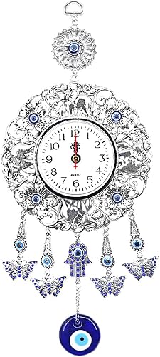Reloj de pared colgante de ojo turco Nazar azul con dije de péndulo amuleto de la suerte, protección de bendición para decoración del hogar (diseño