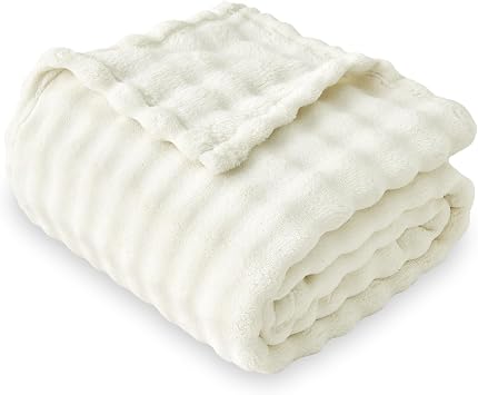 SOCHOW Bubble Fleece Throw Blanket for Couch, Cream White, 60 x 80 Inches