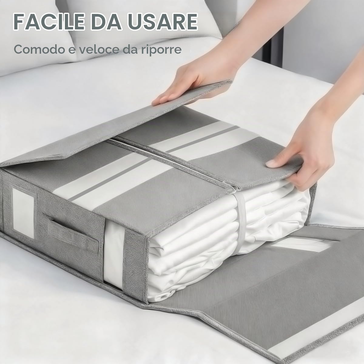 6Pezzi Scatole Sotto Letto Contenitore, Pieghevole Contenitori Sottoletto, Scatole con Finestra Frontale Trasparente & Cerniera, Organizer Sottoletto, per Lenzuola,Copripiumini, Vestiti -Grigio