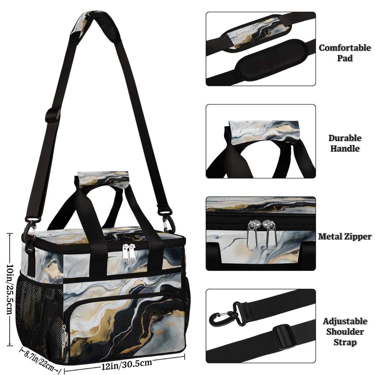 Marbling Pattern Insulated Picnic Backpack Lunch Box for Women Men Picnic Basket Tote Lunch Bag Picnic Bag Portable Lunch Bags for Picnic, Beach, Work, Trip,Office, Camp Marble Texture Fashion