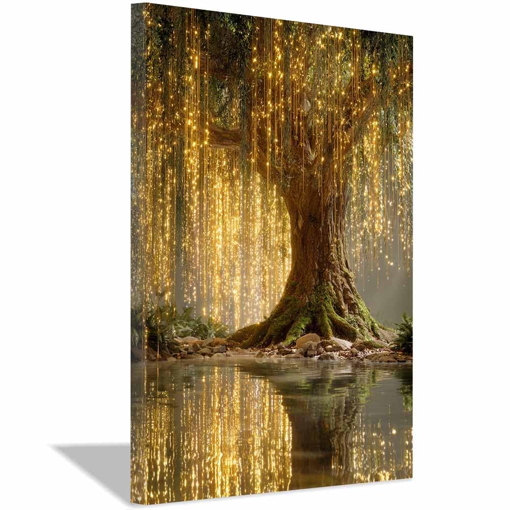 HOQIU Tree Of Life Wall Art Cosmic Golden Tree canvas prints, nature wall art, for Bathroom Home Office Decor(Multicolor)-60x80cm Framed