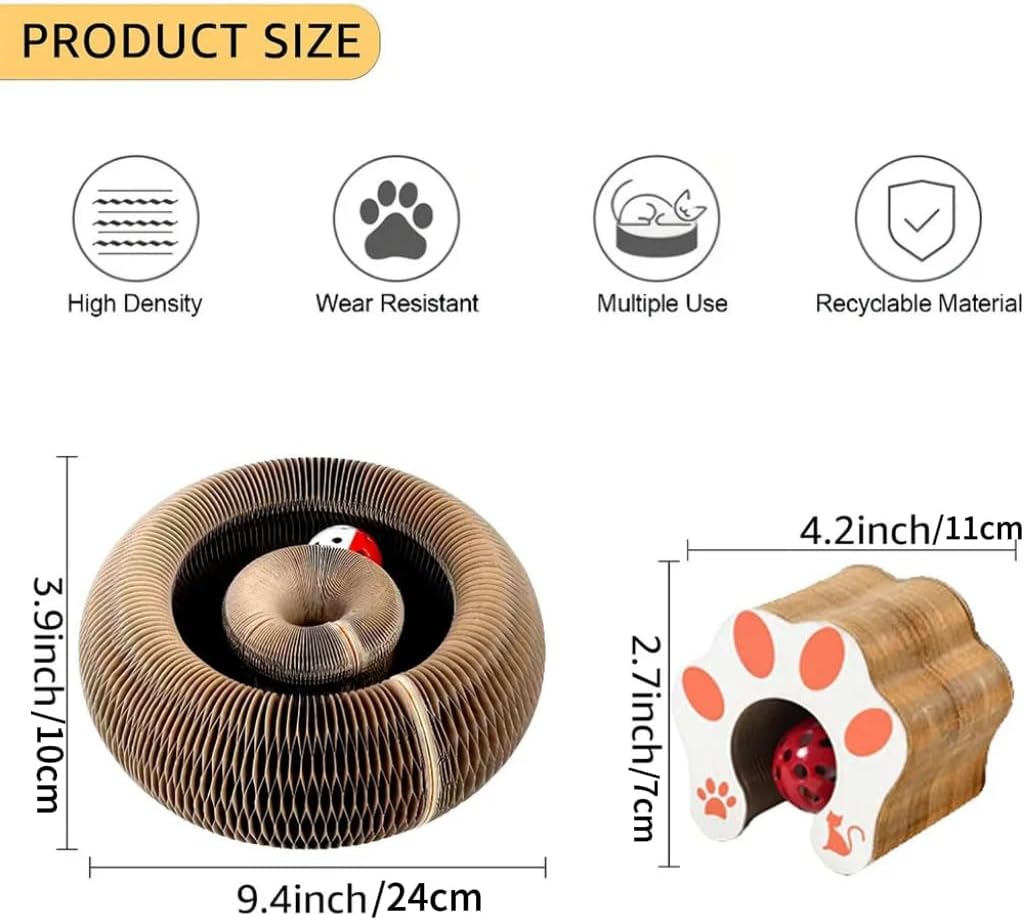 Foldable Cardboard Cat Scratcher with Ball Track, Magic Organ Interactive Cat Scratching Pad for Indoor Cats
