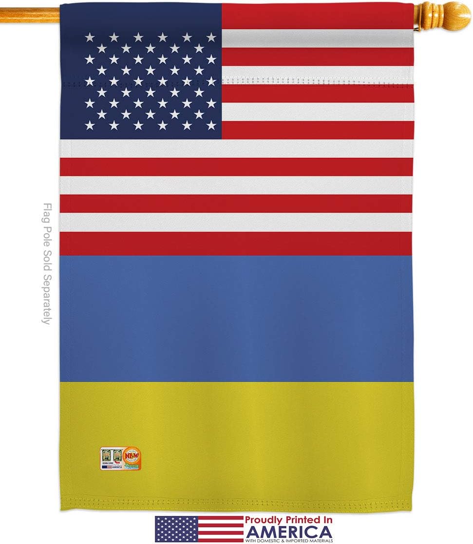 Ukraine US Friendship House Flag Dowel Set Regional USA American Alliance World Country Particular Area Small Decorative Gift Yard Banner Double-Sided Made In 28 X 40