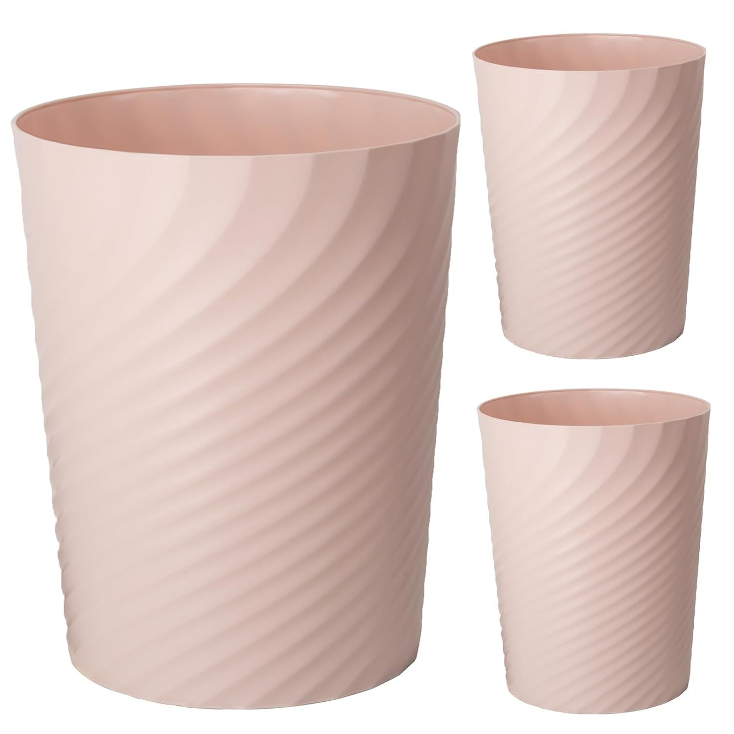UUJOLY Plastic Small Trash Can Wastebasket, Garbage Container Basket for Bathrooms, Laundry Room, Kitchens, Offices, Kids Rooms, Dorms, 1.8 Gallon, Pink, 3 Pack Pink 3 Pack