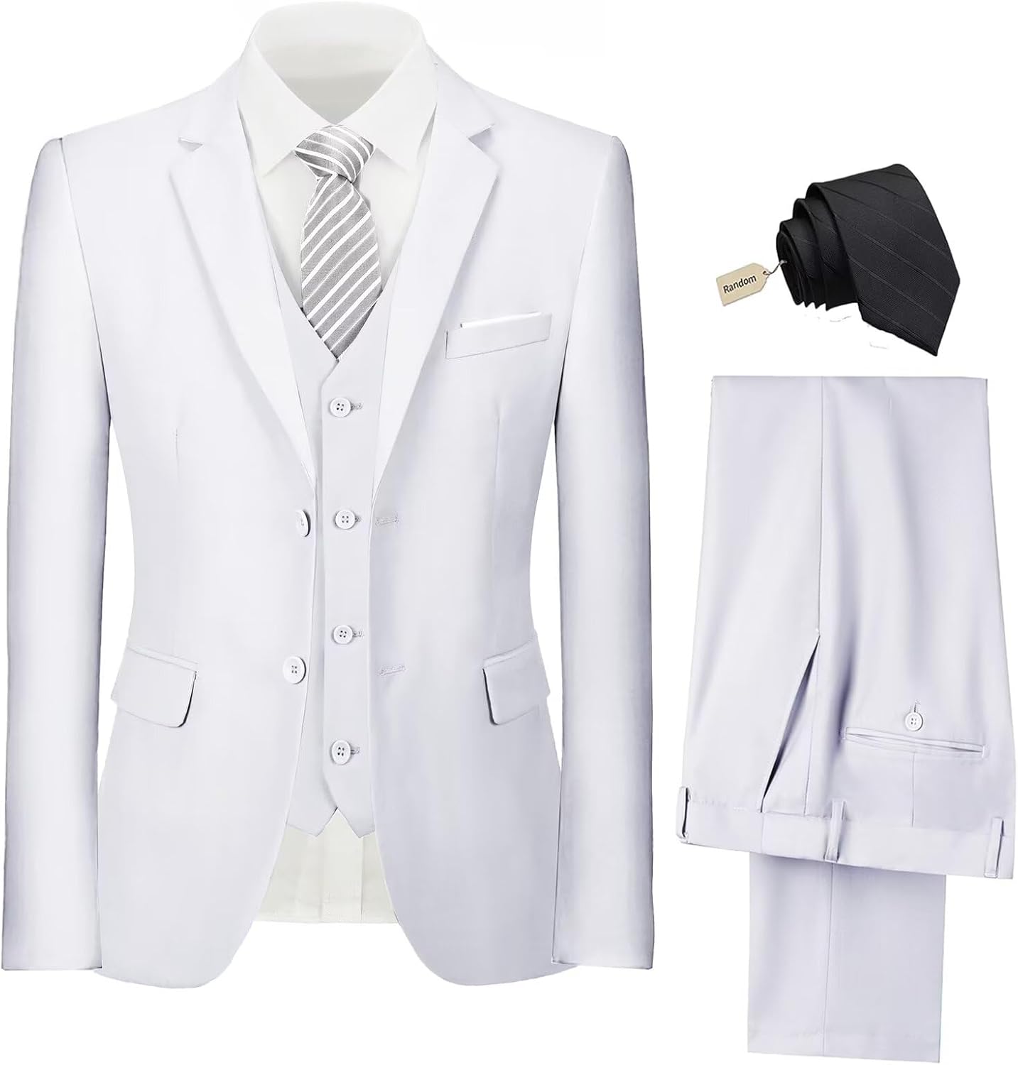 Mens Suit 3 Piece Set Slim Fit Wedding Groomsmen Suit for Men Two Buttons Suits Set Solid Jacket Vest Pants with Tie
