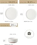 MALACASA Ensembles de assiettes et de bols, 18 Ensemble de diners en céramique moderne pour pièces 6 Ensemble de repas de cuisine en grès Assiette en vaisselle Micro-ondes et lave-vaisselle Coffre-fort, Blanc, Series TARA
