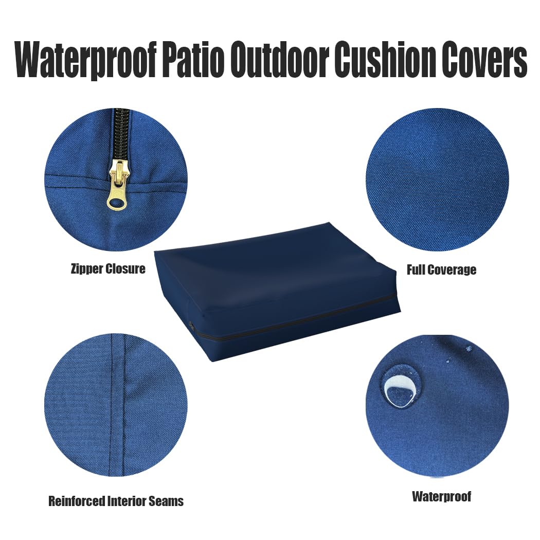 Federa per Cuscino da Esterni Impermeabile Federa per Cuscino Sedia da Giardino Federa Cuscino Resistente ai Raggi UV Copricuscini Decorativi Blu Navy 60x60x10cm(2 Pezzi)