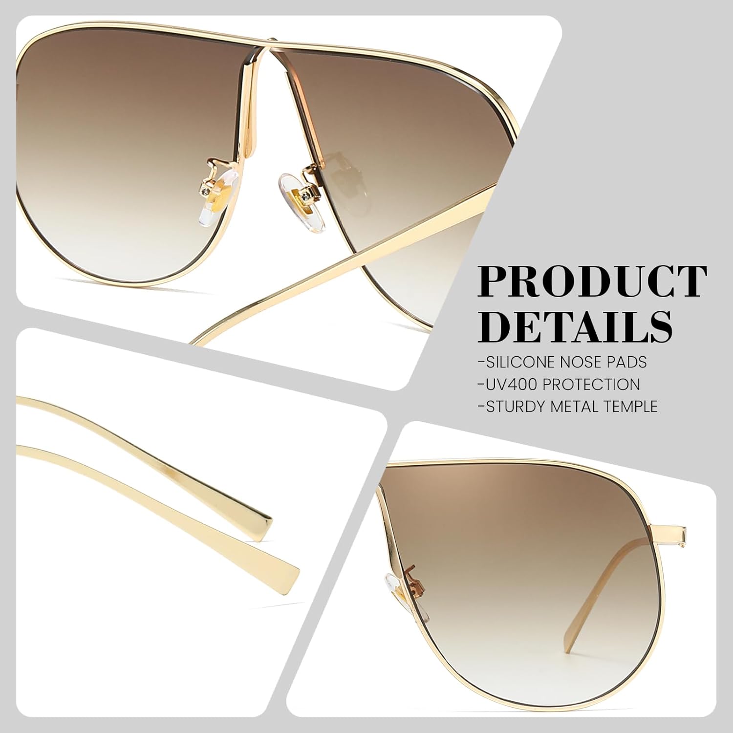 SODQW Oversized Aviator Sunglasses for Women Men Trendy Gold Metal Sun Glasses for Fishing Driving with UV Protection - Image 3
