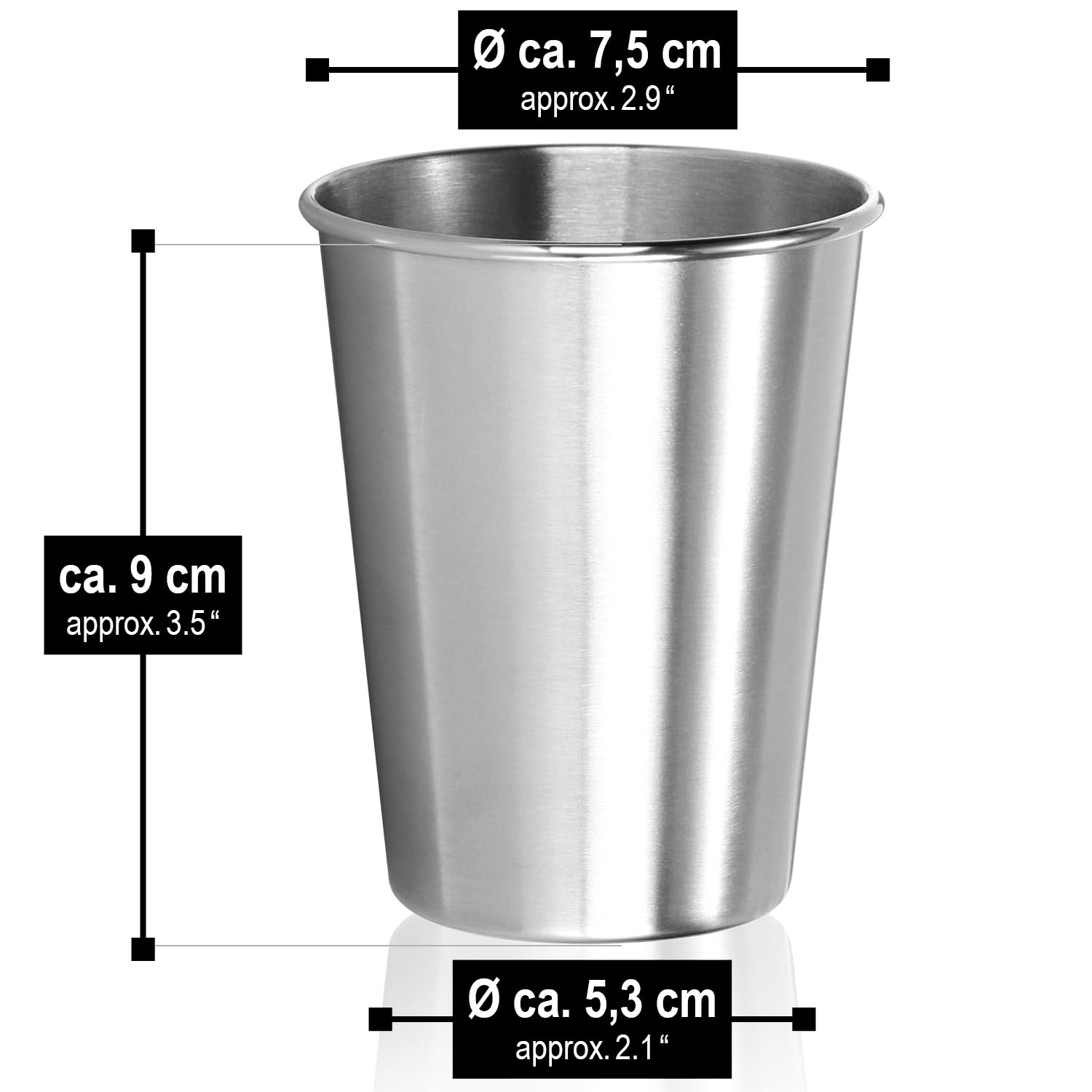 6x Edelstahl-Trinkbecher 300 ml - stapelbare Becher aus rostfreiem Edelstahl - leichte Camping- und Reisebecher, bruchsicher und spülmaschinengeeignet