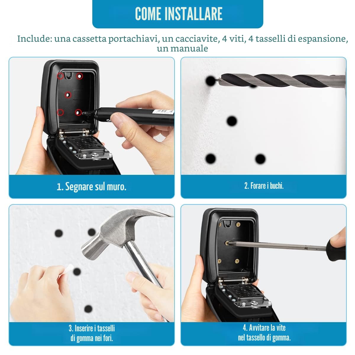 Cassaforte per Chiavi Esterno Cassaforte Chiave Combinazione Muro Cassetta di Sicurezza per Chiavi Impermeabile Cassetta Portachiavi Sicurezza per Garage, la Scuola, Ufficio