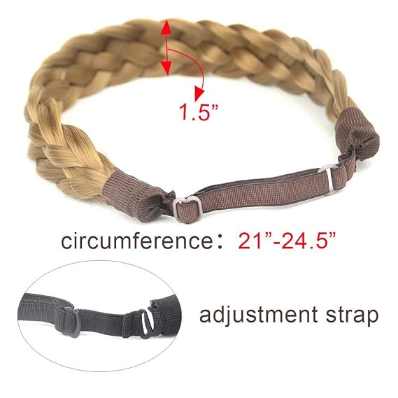 Hann 3 Pieces 5 Strands Synthetic Hair Braided Headband Classic Chunky Wide Plaited Braids Elastic Stretch Hair Piece Women Girl Beauty accessory (Light Brown)