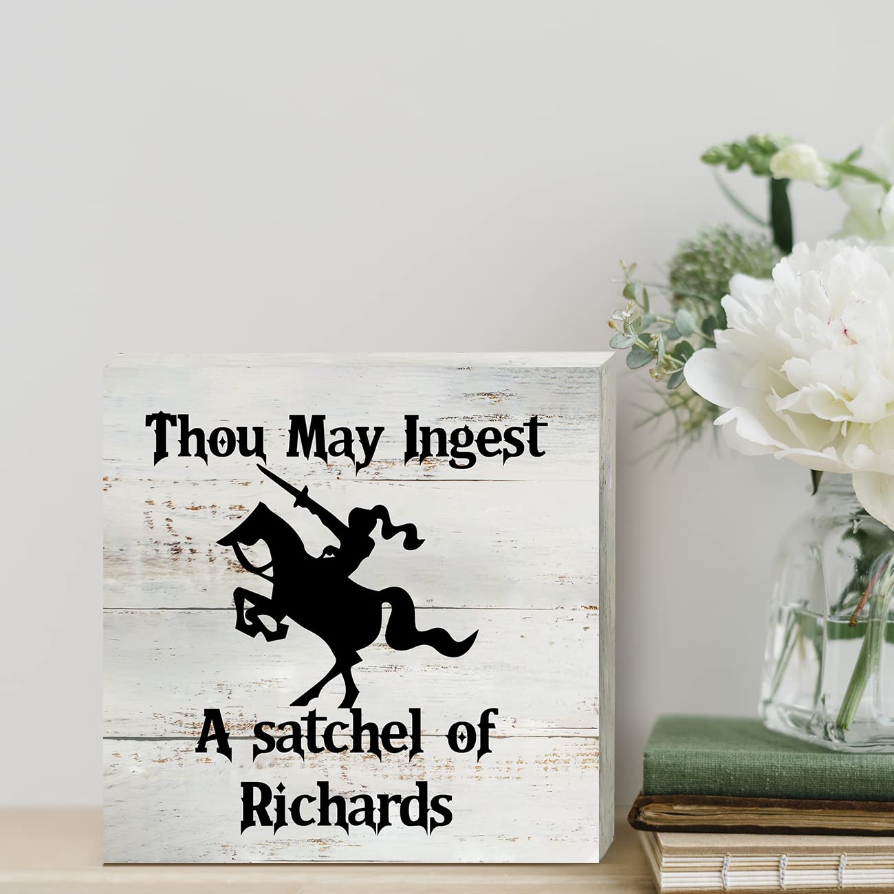 Sarcastic Kitchen - Letrero de madera para decoración de computadora, rústico, divertido, con texto en inglés «Thou May Ingest a Satchel of Richards» (5 x 5 pulgadas) (negro