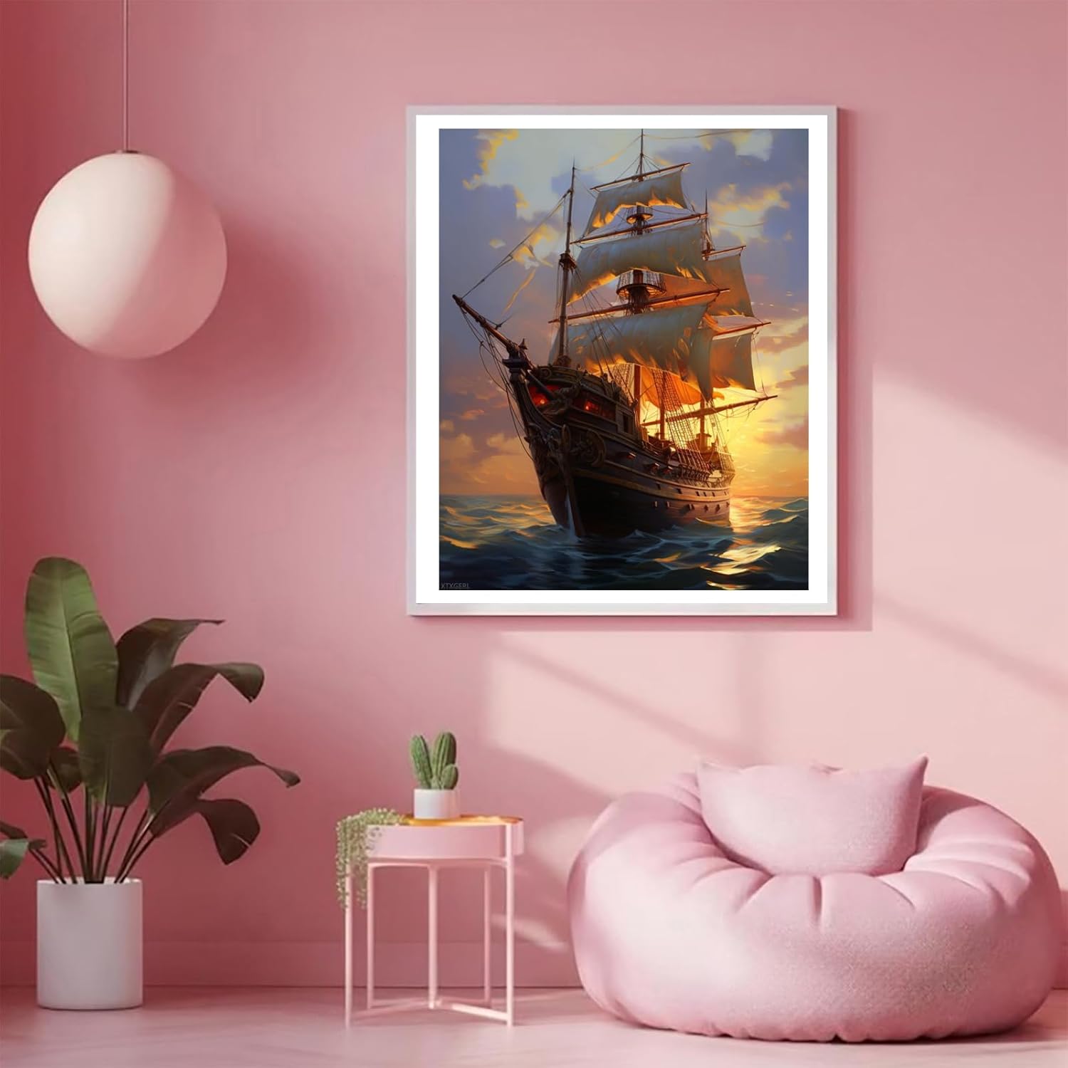 XTXGERL DIY Paint by Numbers for Adults Beginner, Playful Pirate Ship, Paint by Numbers Kit Ship Painting by Numbers for Adults, 16" x 20", Vibrant