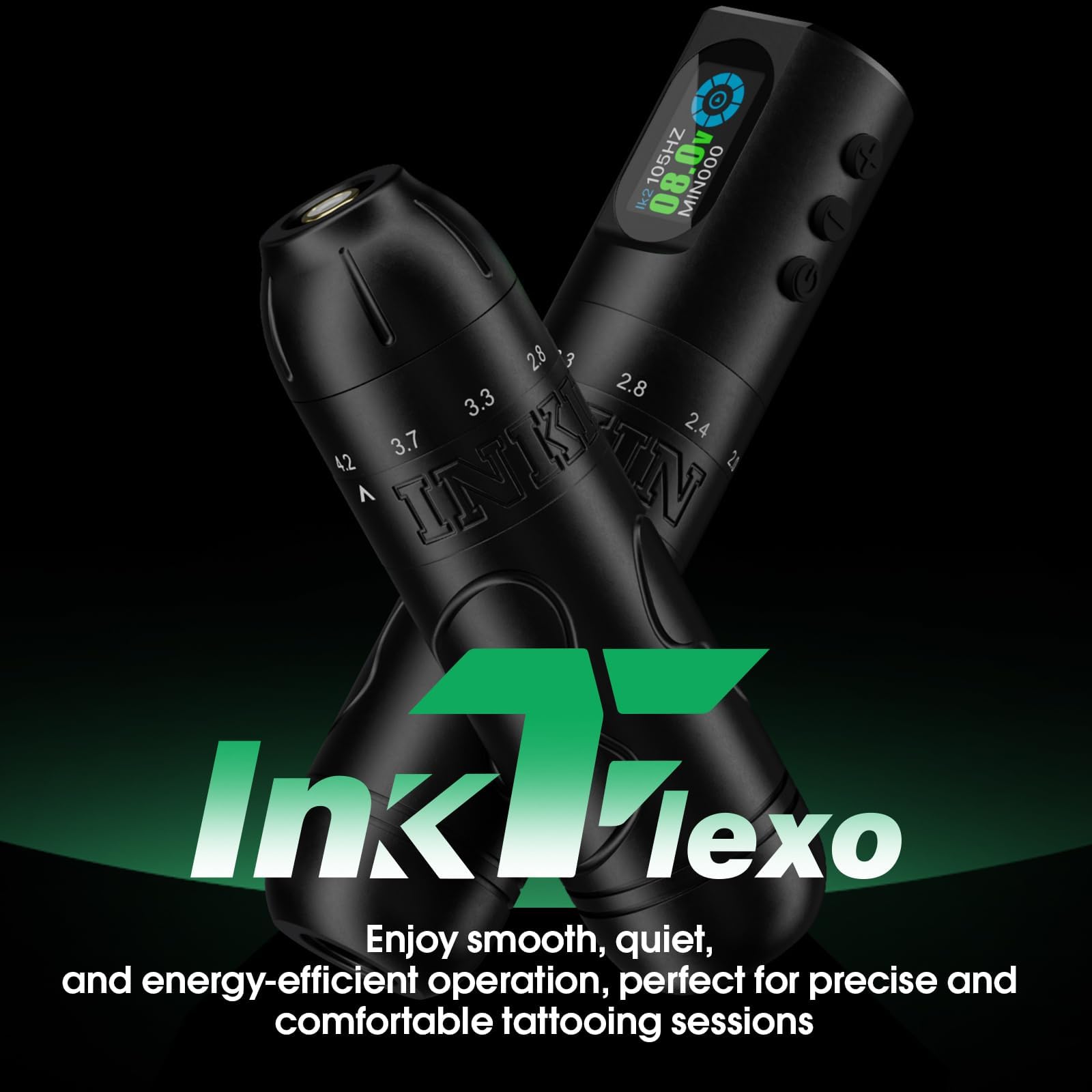 INKin Maquina de Tatuar Kit Completo con 6 Tiempos 2.0-4.2mm y Batería 2 Piezas de 1600 mAh Fuente de Alimentación y Revo Agujas Tatuaje, Tinta Tatuaje, Kit Tatuaje Profesional INKflexo para Tatuadore