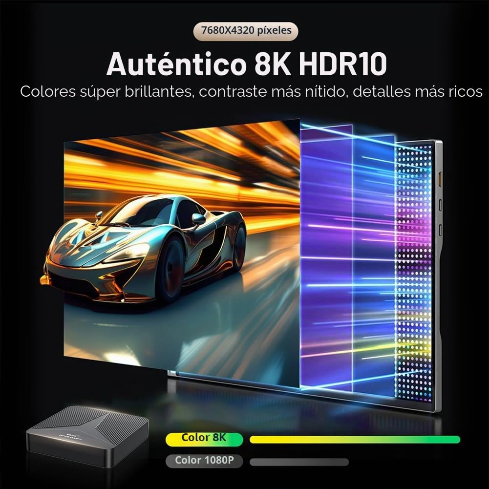 TV Box Android 14, Android Box 2GB + 16GB, RK3518, Cuatro Núcleos, 2.4G/5G, WiFi Dual, Compatible con 265, 8K HD, Bluetooth 5.0, Smart TV Box UE.