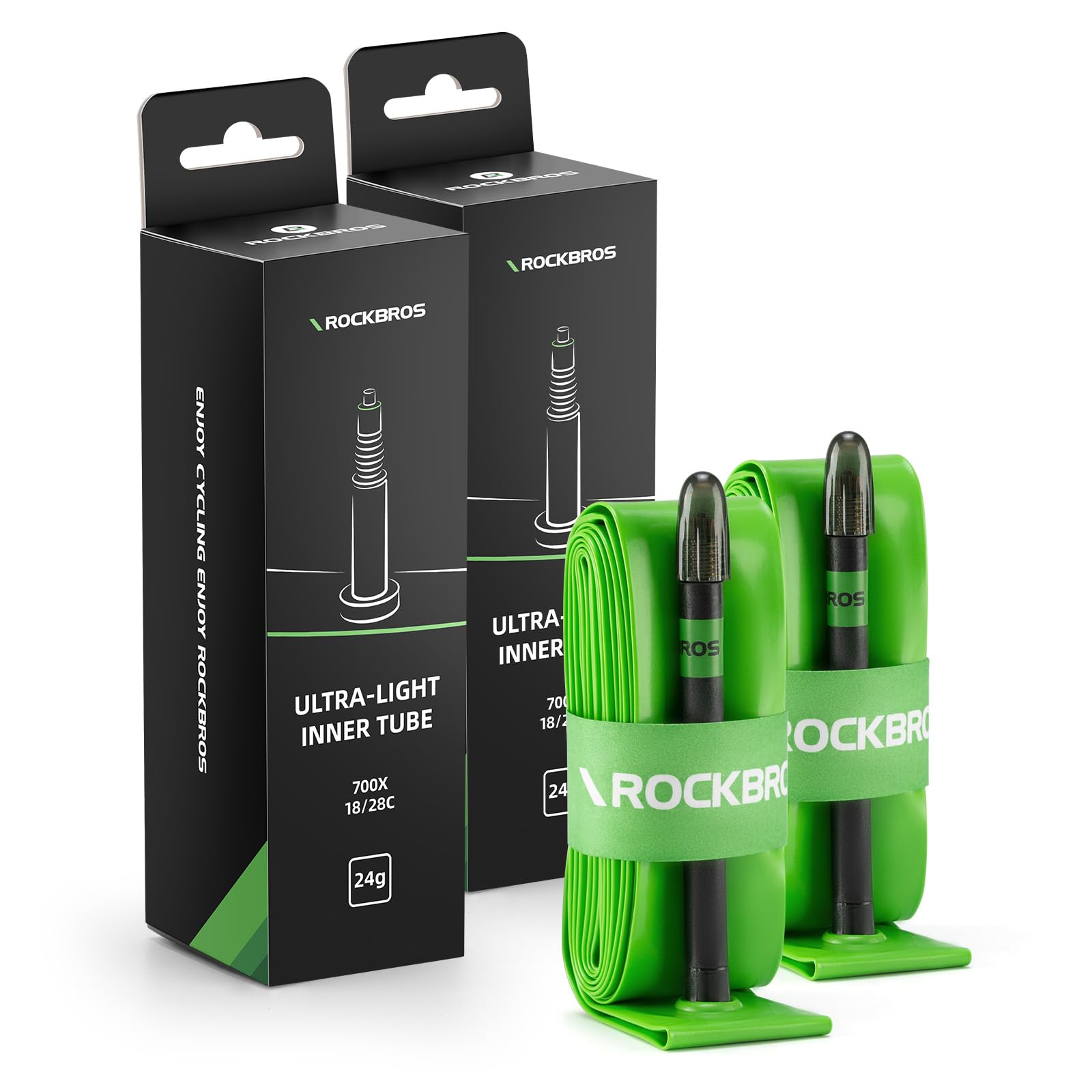 ROCKBROS Pack of 2 24g Ultralight TPU Inner Tube 700 x 18-28C Bike Inner Tube Lightweight Road Bike 65mm/85mm Valve TPU Tyre 28inch 700C