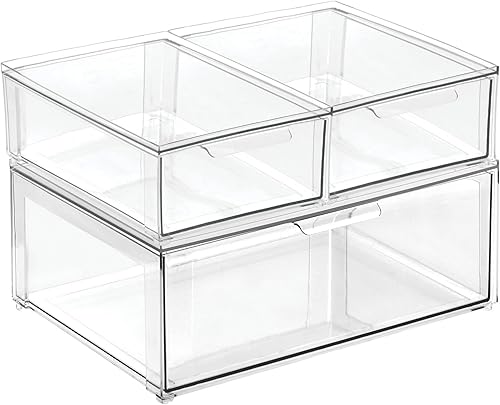 Miniatura 7 de mDesign Contenedores organizadores de almacenamiento apilables de plástico con cajón extraíble para armario, escritorio, estante, armario u