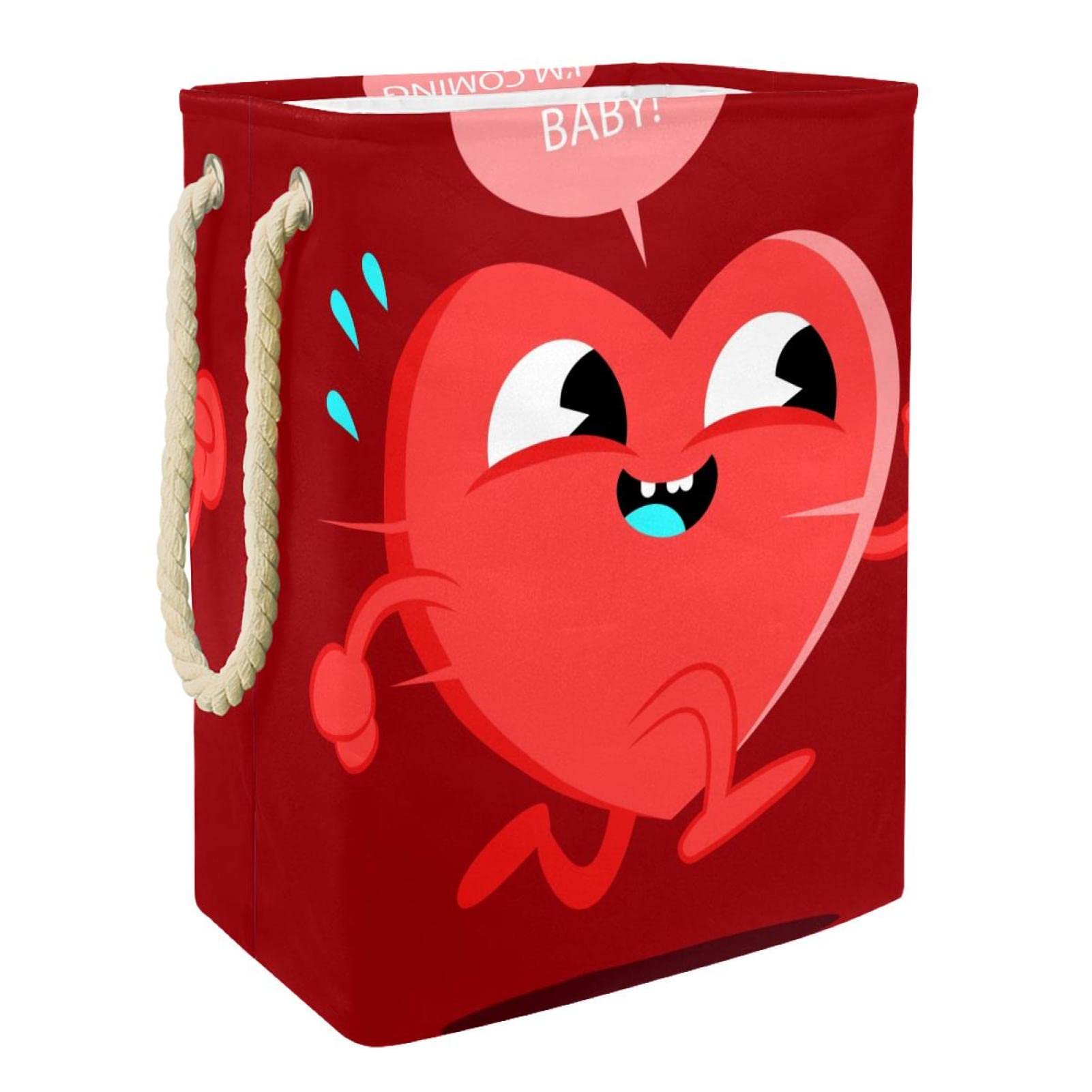 Cesta impermeable para la ropa sucia con asa, corazón rojo