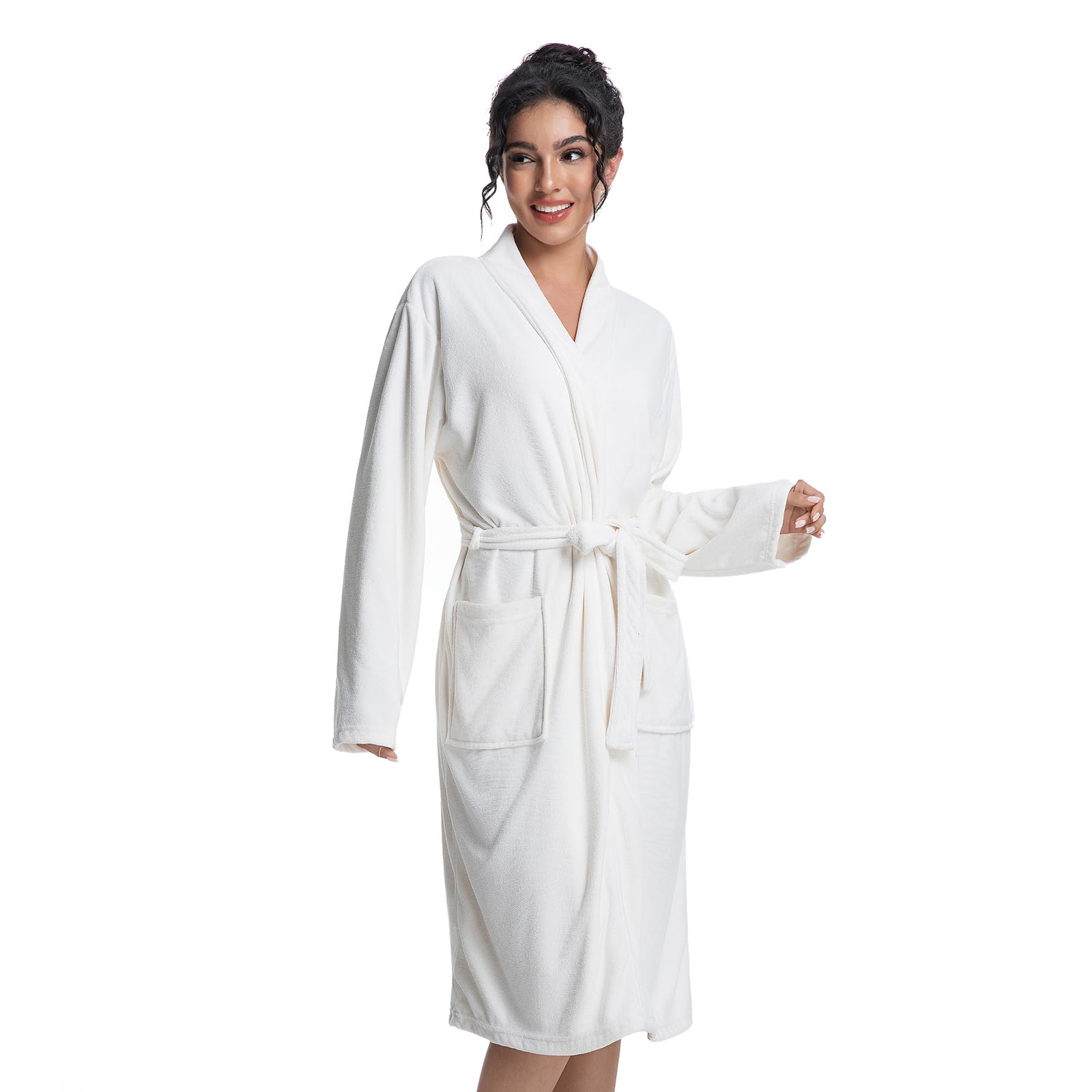 Women Lightweight Bath Robes Terry Cloth Towel Robe Microfiber Knee Length Bathrobe with Pockets