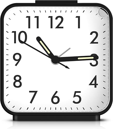 Miniatura 8 de LOFICOPER Reloj despertador analógico para dormitorio, reloj despertador de viaje pequeño, funciona con pilas, con luz nocturna, repetición, sonidos