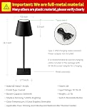 Ophouliy Set of 2 Cordless Table Lamps, LED Rechargeable Battery Operated Desk Lamps with 3 Color Stepless Dimmable, IP54 Waterproof Portable for Outdoor Patio Bar Restaurants Bedroom Bedside (Black)