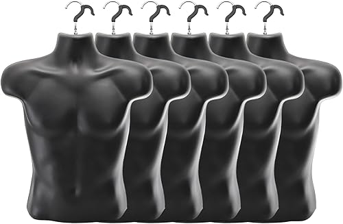 Noamus Paquete de 6 torsos de maniquí masculino, forma de vestido con gancho para colgar, pantalla de camiseta, cuerpo trasero hueco, molde de