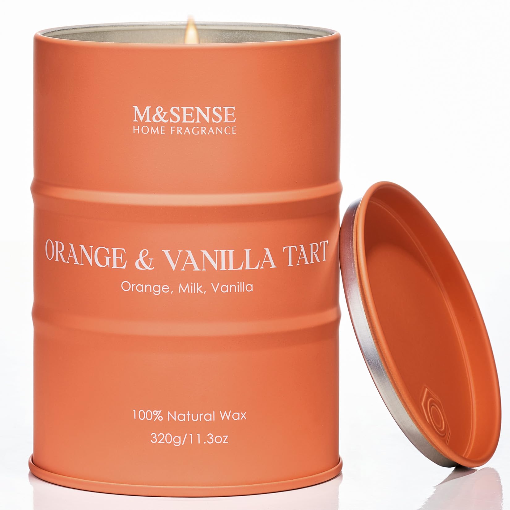 M&SENSE Orange Vanilla Scented Candle, 320g Organic Soy Wax, Up to 70 Hours Burn Time, Non Toxic Warm Home Fragrance Candle