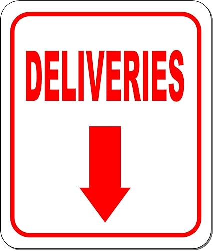 Entregas dirección hacia abajo flecha roja de aluminio compuesto al aire libre cartel 15.0 x 18.0 in