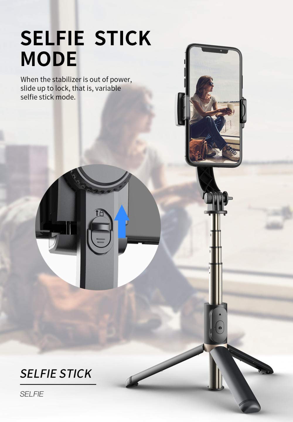 SONGR Treppiede Smartphone Asta Selfie con Stabilizzatore Gimbal Palmare Pieghevole Ad ASSE Singolo Bluetooth Adatto per Telefoni Cellulari Apple, Android, Xiaomi-Bianca