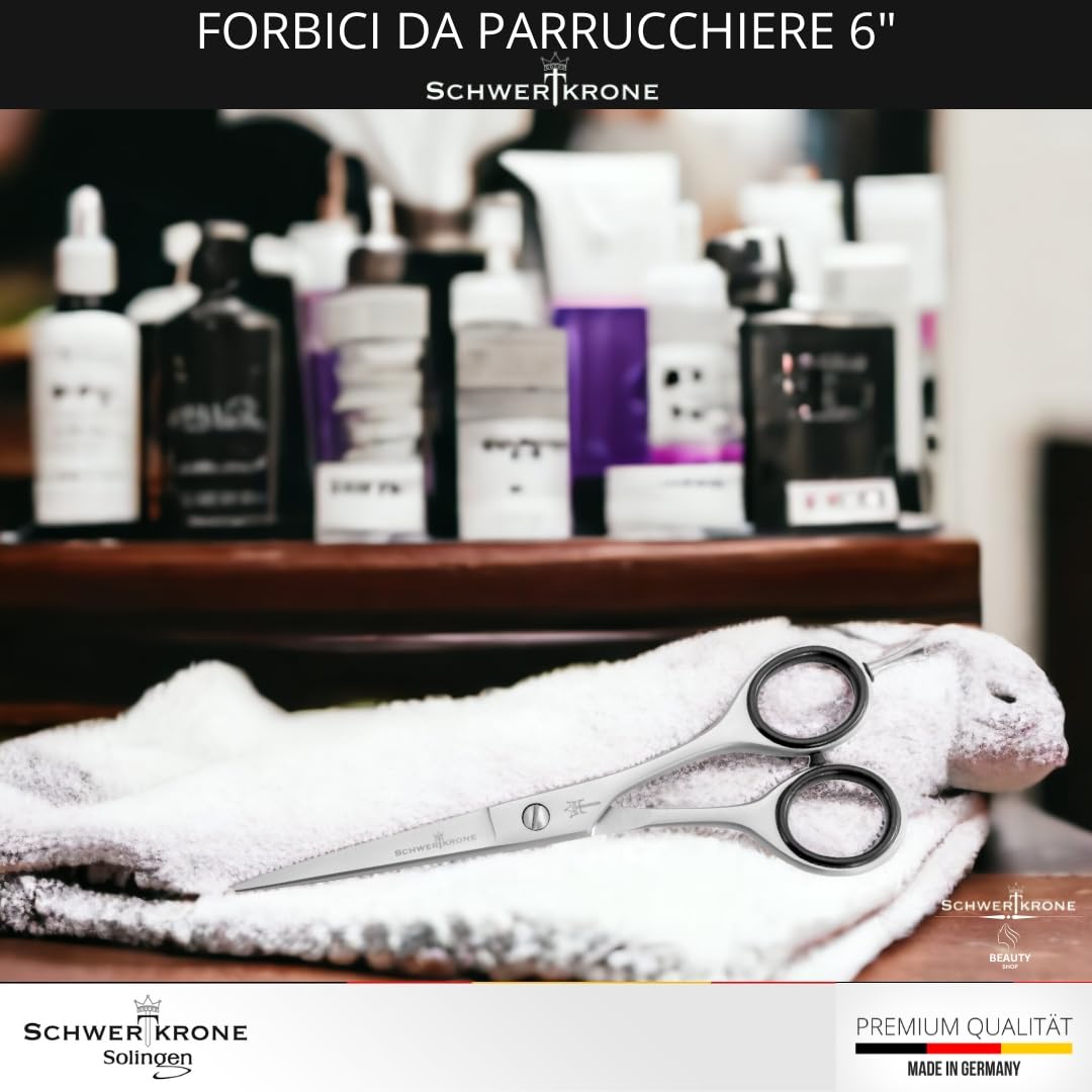 SCHWERTKRONE Forbici da Parrucchiere di Alta Qualità - Prodotte in Germania con Micro-Dentatura per un Taglio Preciso - Adatto per capelli e barba