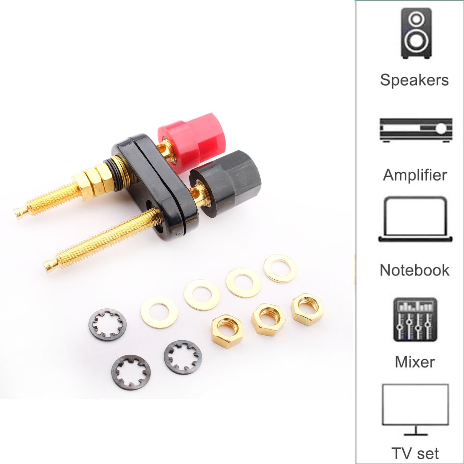 4 Connettori Banana 2 Vie Rosso/Nero - Per Altoparlanti E Strumentazione - Plug Per Cavi Audio