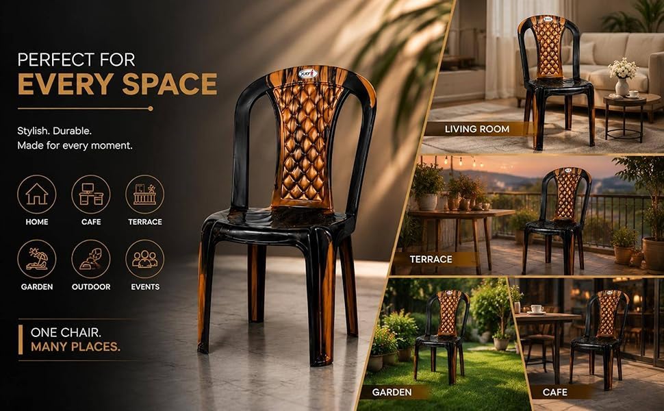 Image of Designer Chair for Home, Office, Balcony & Outdoor Use | Heavy Duty Durable Chair with Strong Back Support, Comfortable Seating, Premium Black & Brown Finish