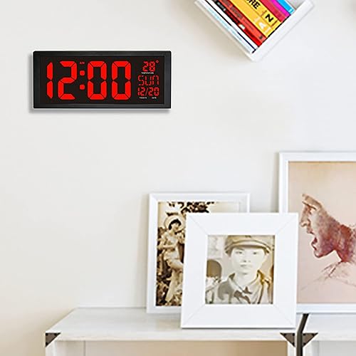 Miniatura 8 de Reloj de pared digital LED de 14.37 x 5.9 x 1.77 pulgadas, 100-240 V, calendario de pantalla grande, termómetro electrónico, con adaptador de