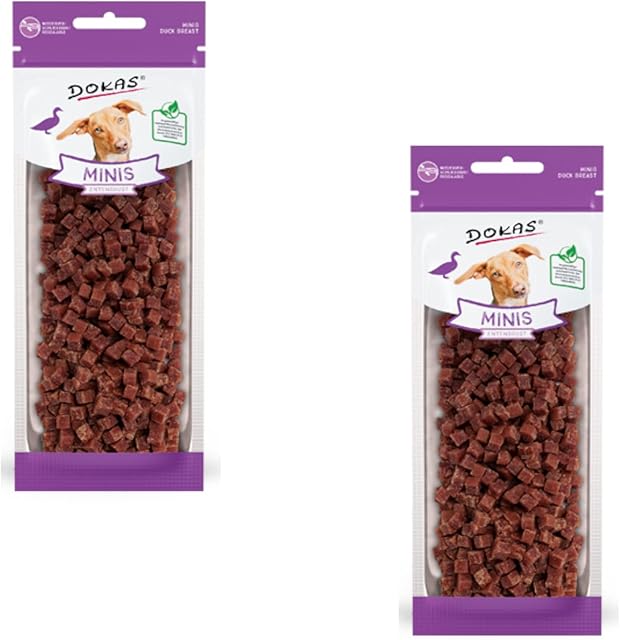 Dokas Mini pierś z kaczki dla psów, dwupak, 2 x 70 g, karma uzupełniająca dla psów, ze 100% filetu z piersi kaczki, do stosowania podczas treningu lub jako towarzysz w podróży