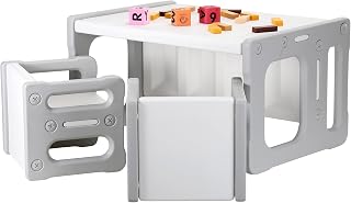 DOREROOM Children Activity Table with 2 Seats, Toddler Table and 2 Chair Set, Plastic Kids Desk and Chair Set for Read, Play Toys, Crafts, Gifts for Children, Gray