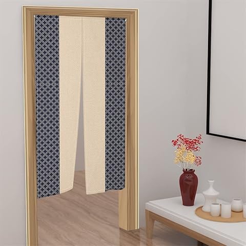 Leowefowa Japanese Noren Doorway Curtain Long Type Japanese Style Window Treatment Hanging Door Tapestry Panel for Ukiyoe Room Divider Home Decors 33.5" Width x 47.2" Long (Splicing,Royal Blue, Beige) Cover