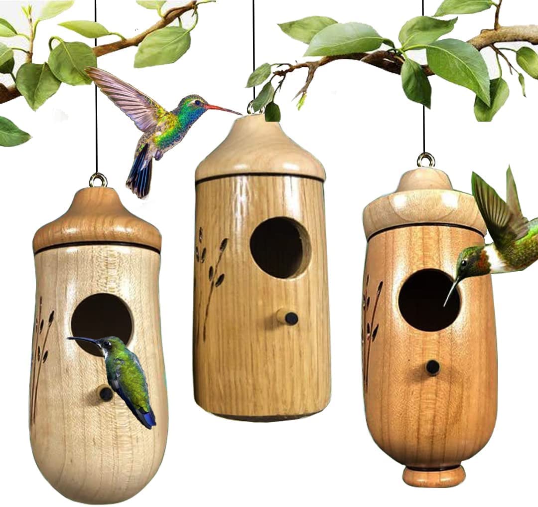 3er Set Kolibri-Häuser Aus Holz – Nistkasten Für Draußen Mit Schraubbarer Abdeckung & Aufhänger – Garten-Deko & Geschenk