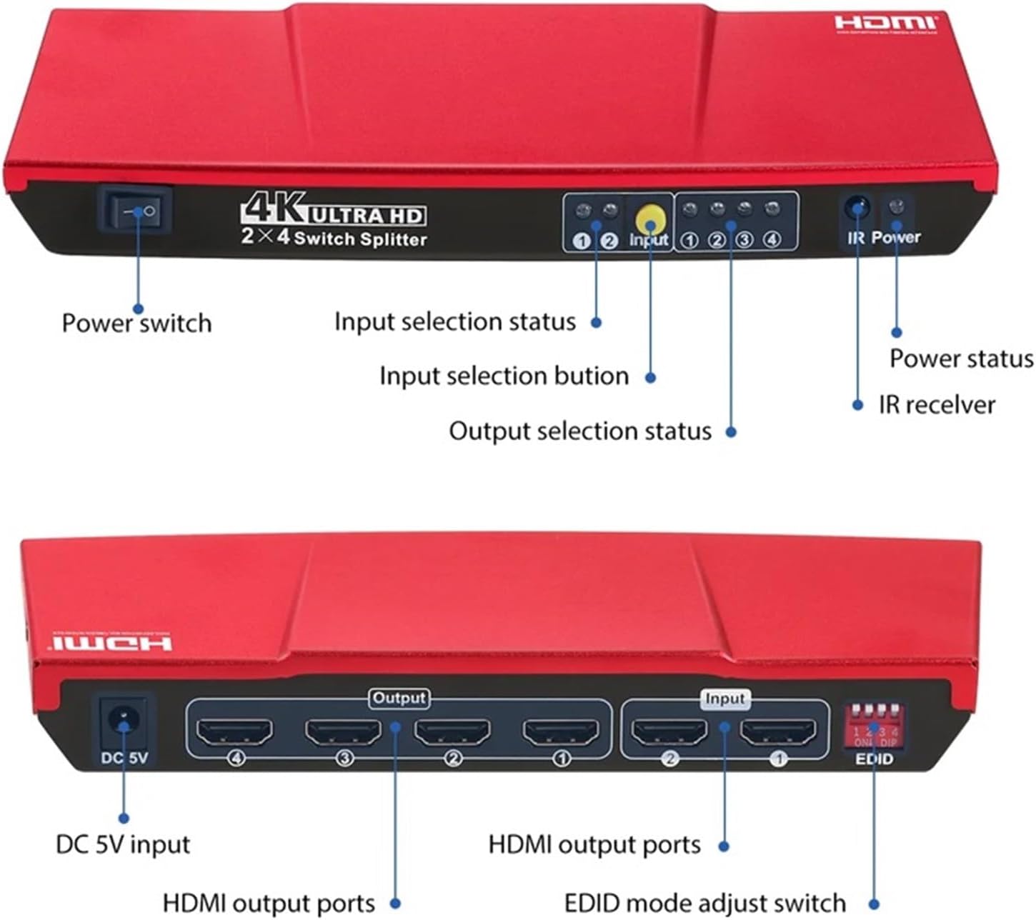 Hdmi Splitter with Remote Control 1 in 2 Out simultaniously 4k 1 in 4 Out Full hd for tv Switch 2x3 2x1 2/5Channel edid Emulator