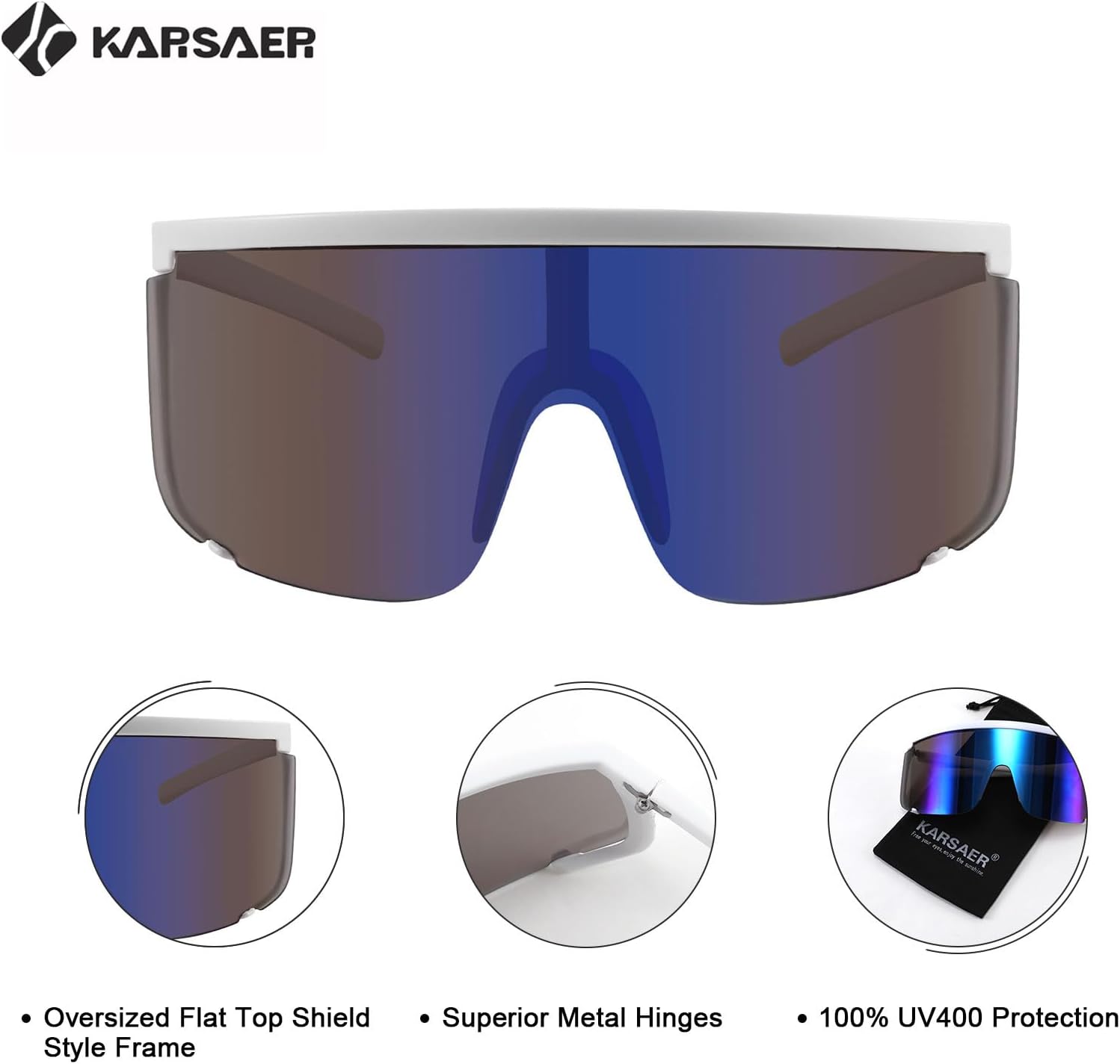 Karsaer Vision Shield Sunglasses for Men Women Oversized Neon 80s 90s Visor Shades Sports Style Outdoor Cycling Ski