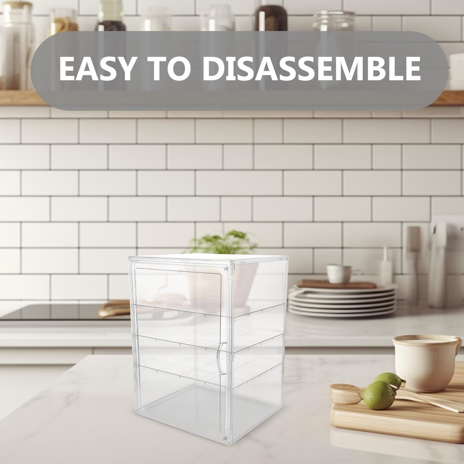 Vitrina de Mostrador Transparente para Pastelería, Caja Ajustable de 4 Capas, 29.5x20x39.5 Cm, Exhibidor Desmontable para Pan, Postres y Repostería en Cocina y Panadería