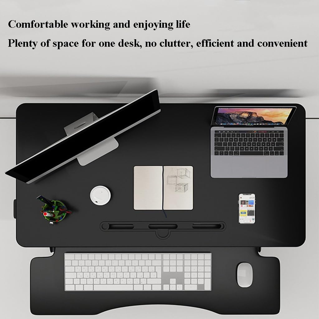 Convertisseur De Bureau Assis-Debout Réglable en Hauteur (7 Positions), Rehausseur De Bureau Réglable en Hauteur, Noir,White-60 * 34cm