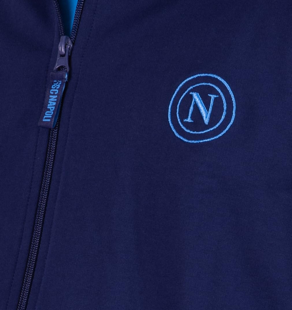 S.S.C. Napoli, Parte sopra Homewear con Zip in French Terry, 100% Cotone, Blu Navy con Dettagli Azzurri, Unisex