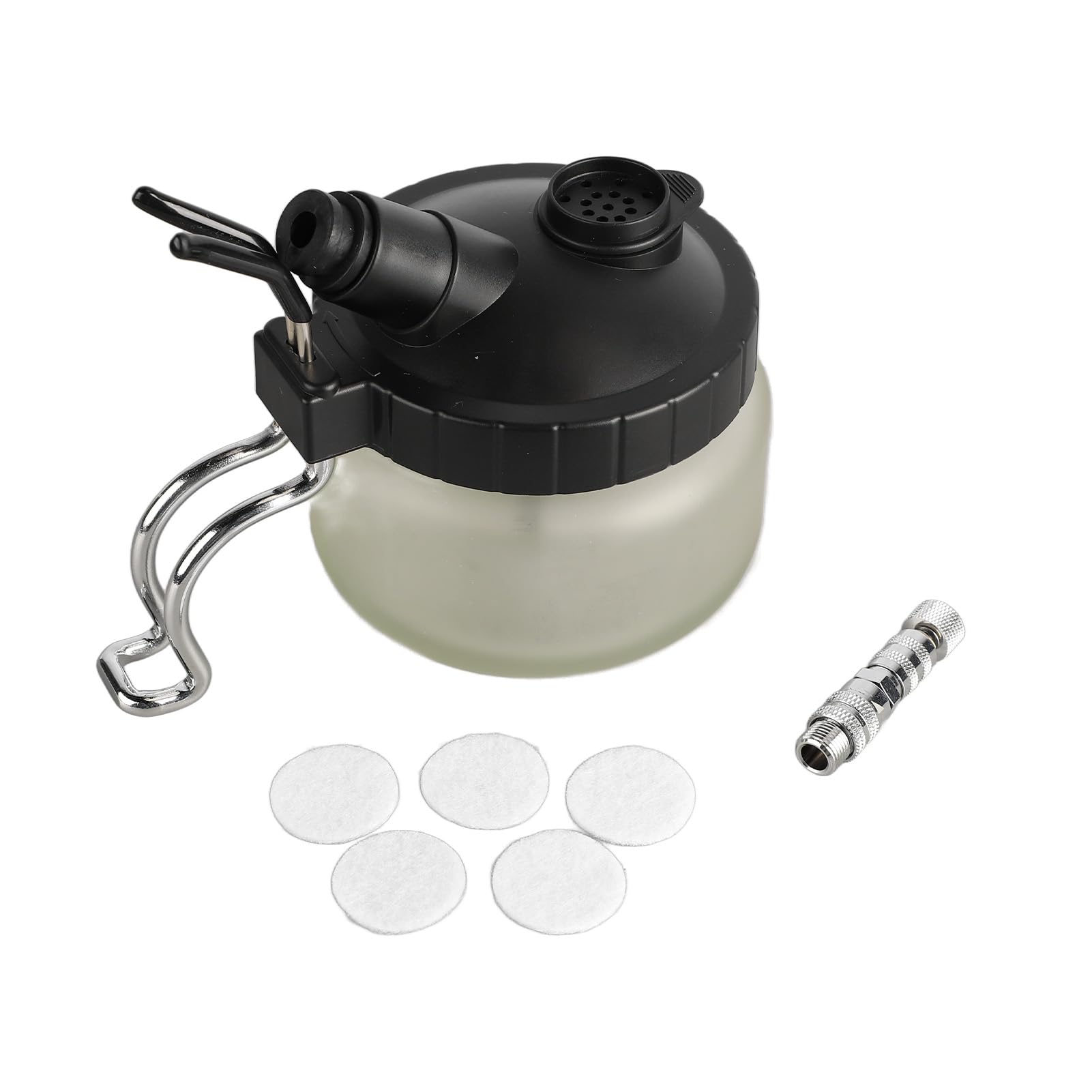 Airbrush Cleaning Pot, Glass Bottle Materials Jar with Holder for Nail Spray Pen Cleans Holds Color Lid