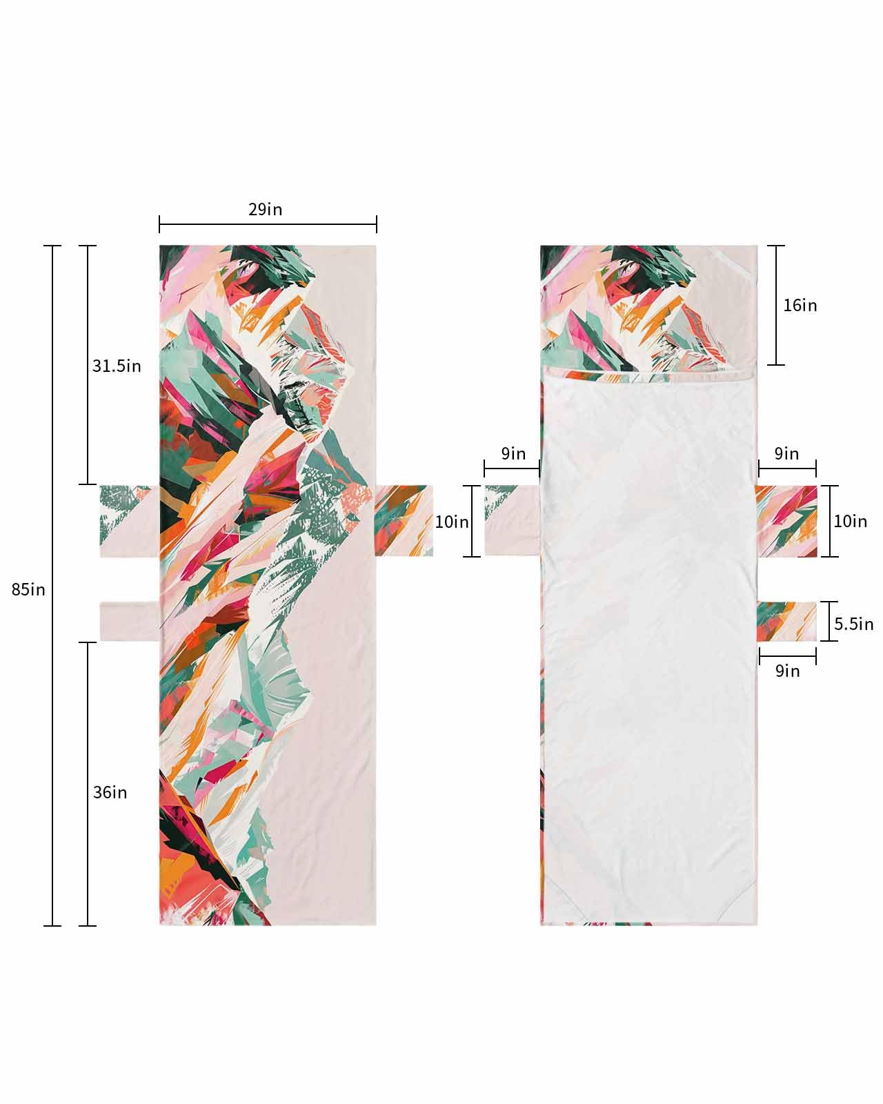 Green Orange Beach Lounge Chair Towel Cover, Soft Chaise Lounge Towel with Side Pockets Patio Pool Chairs Cover for Beach/Pool Sunbathing 29x85 Abstract Mountains Range Modern Painted Art