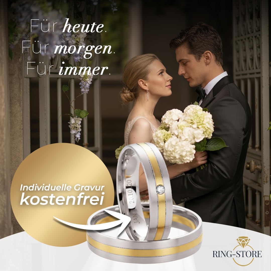 Eheringe Partnerringe Verlobungsringe Edelstahl mit Zirkonia + Gravur Antragsringe Trauringe Eheringe | SH222, Edelstahl, Cubic Zirkonia
