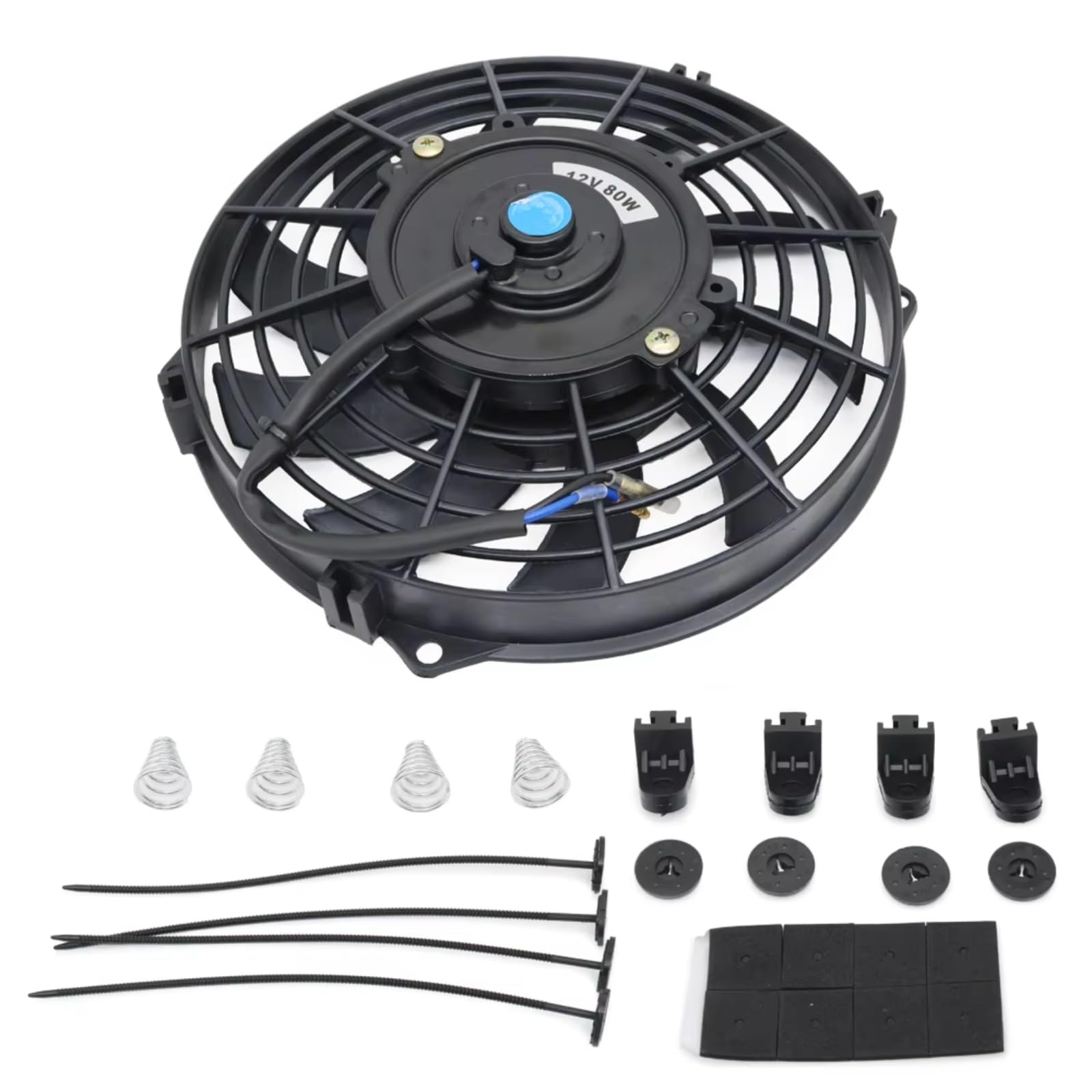 Motor Coche Radiador eléctrico 7 9 10 12 Pulgadas Universal 12V 80W Slim Reversible Negro Cuchillas Radiador De Refrigeración Eléctrico Kit De Montaje De Ventilador Automático(10 Inch)