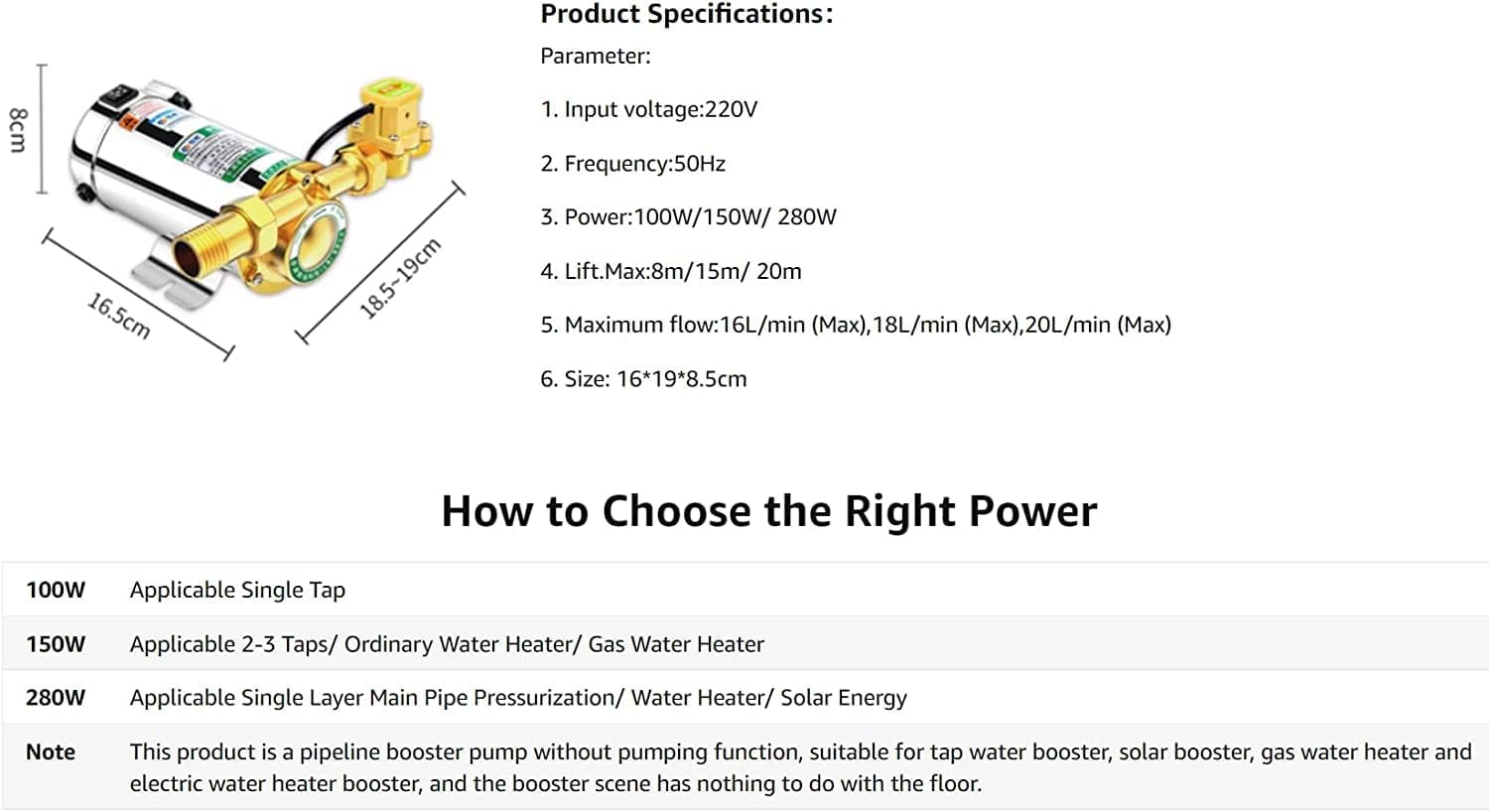 ele ELEOPTION 220v 150w Pressure Water Pump For Shower, Booster Water Pump, Electronic Automatic Water Booster Pump For Home Shower washing