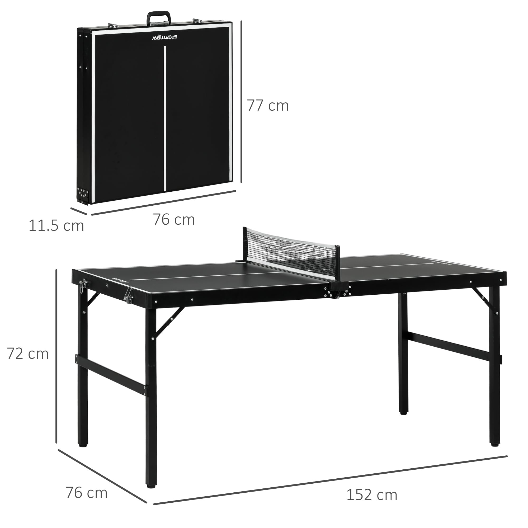 SPORTNOW Mesa de Ping Pong Plegable Aluminio 152x76x72 cm Negro