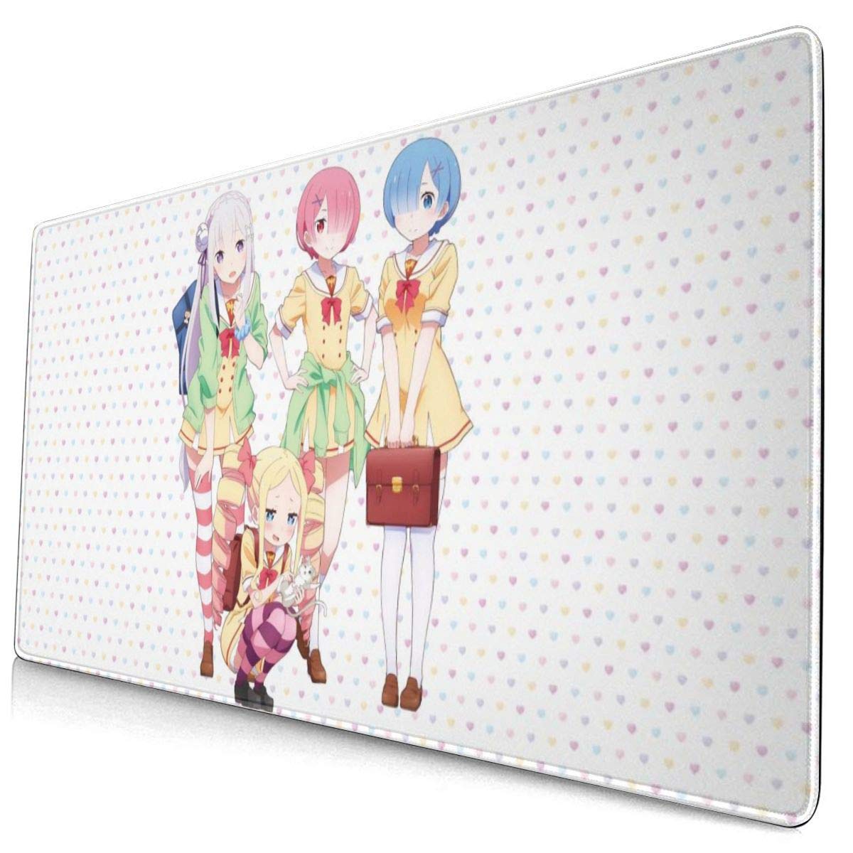 Anime Re Zero Kara Hajimeru Isekai Seikatsu Emilia & Ram & Rem 15.8x29.5 in Large Gaming Mouse Pad Desk Mat Long Non-Slip Rubber Stitched Edges