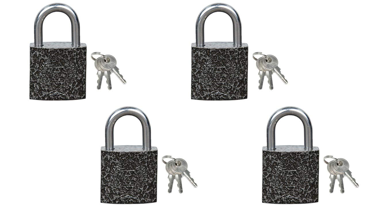 Harrison Luggage Lock C I-0320 Key Padlock with 3 Keys Mild Steel Solid Body Hardened Shackle Suitable for Suitcase Lock, Bag Lock, Bagpack, Small Locks - Grey (Pack of 4)